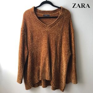 ZARA DARK MUSTARD YELLOW OVERSIZED KNITTED SWEATER